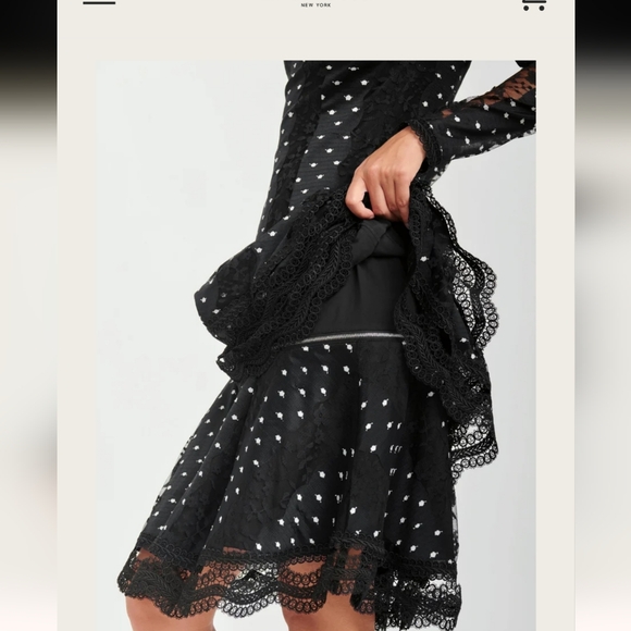 Mima Rosso Dress Womens Large Black White Lace Long Sleeve Polka Dot Lined - Picture 2 of 16